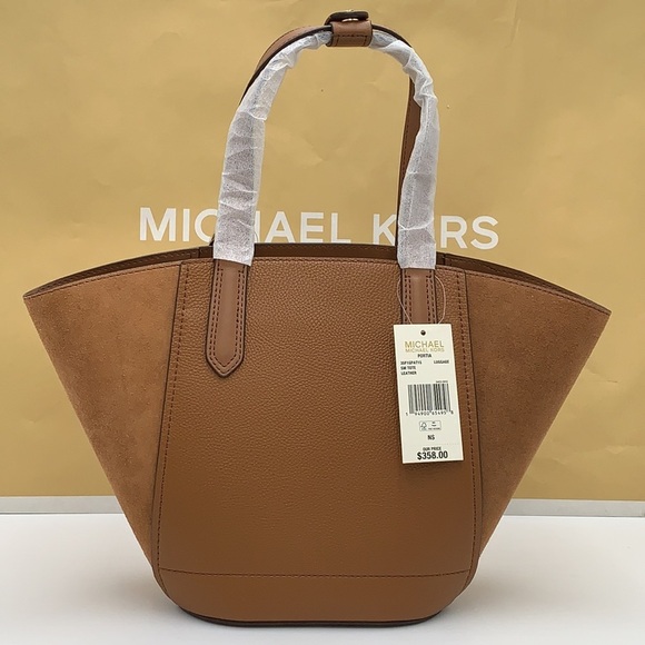 MICHAEL KORS PORTIA SMALL TOTE  LUGGAGE COLOR Pebbled leather/ suede - Picture 8 of 16